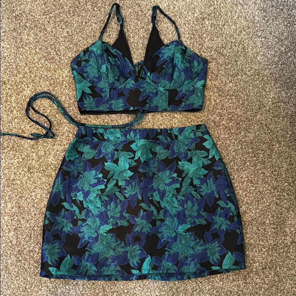 Floral Jacquard Two-Piece Mini Dress